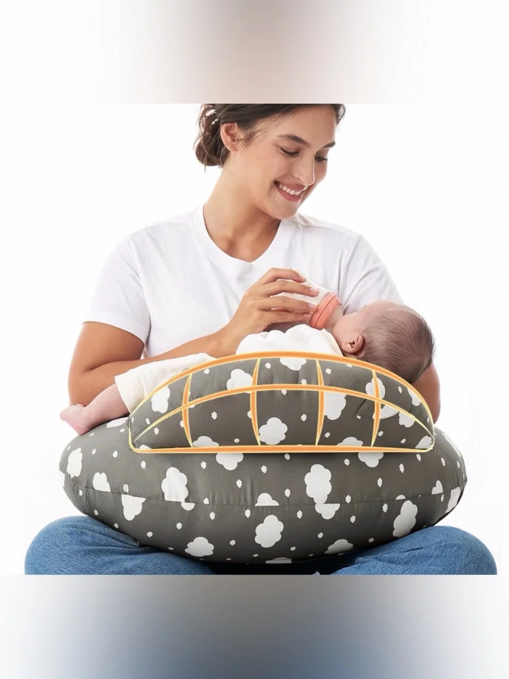 NWT - Momcozy - Nursing Pillow with clouds - Grey